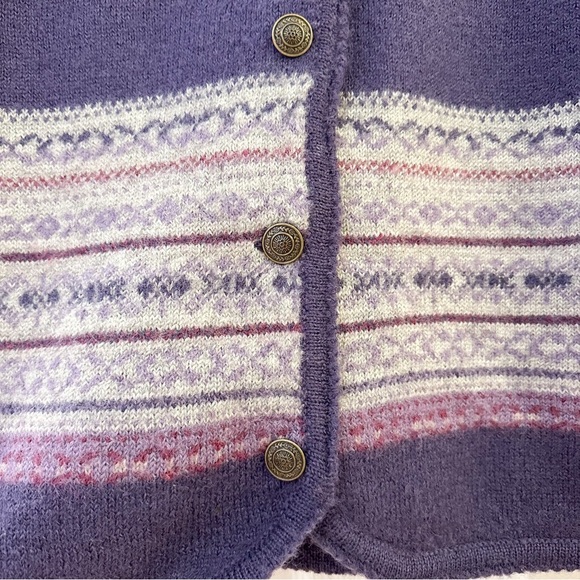 Tally Ho Vintage Fairisle Wool Cardigan Sweater Purple sz Small - Picture 2 of 6